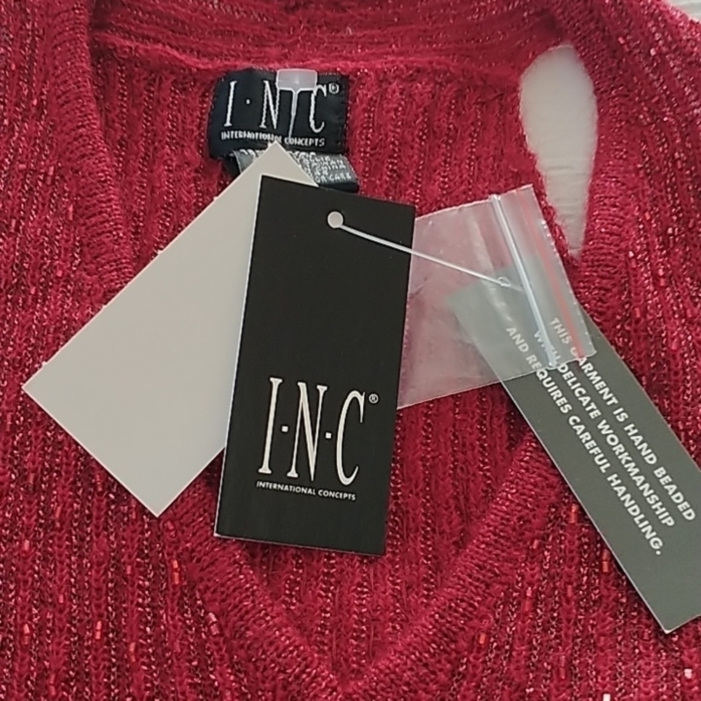 INC Beaded V Neck Dressy Top L - Picture 10 of 12